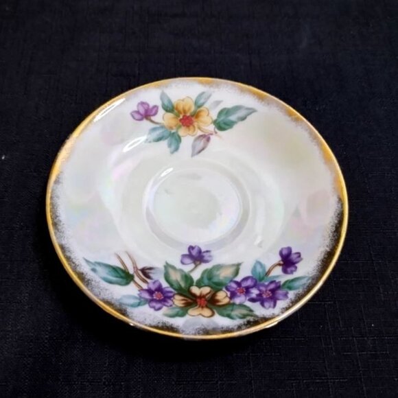 Vintage Porcelain Norcrest Japan Floral Iridescent Teacup and Saucer Set - Picture 8 of 13
